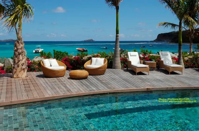 1 La Plage pool deck ocean viewé at Villa La Plage in Lorient - St. Barts Villa Rental