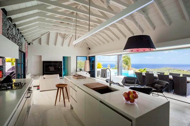 Dog kitchen living ocean view at Villa Rose Dog