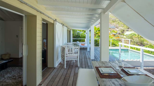 dinning pool outside living - by J at Villa Teora