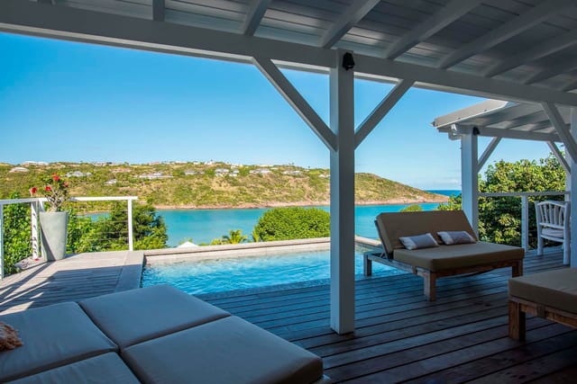 covered terrace pool ocean view at Villa Teora