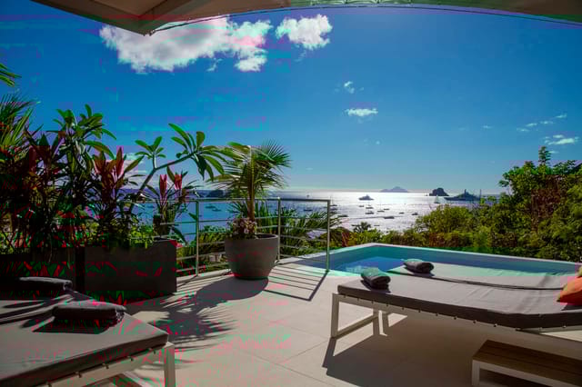 terrace pool ocean view at Villa Aka